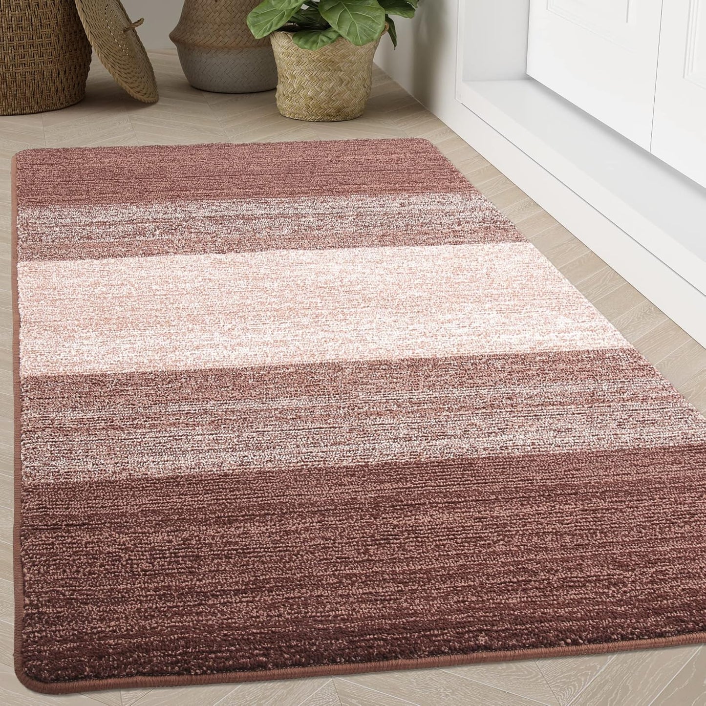 Kitinjoy Indoor Outdoor Door Mat, 71x47 Non-Slip Absorbent Dirt Trapper, Low-Profile Washable Inside Entrance Front Floor Mat, Sturdy Soft Entry Doormats for Entryway, Brown