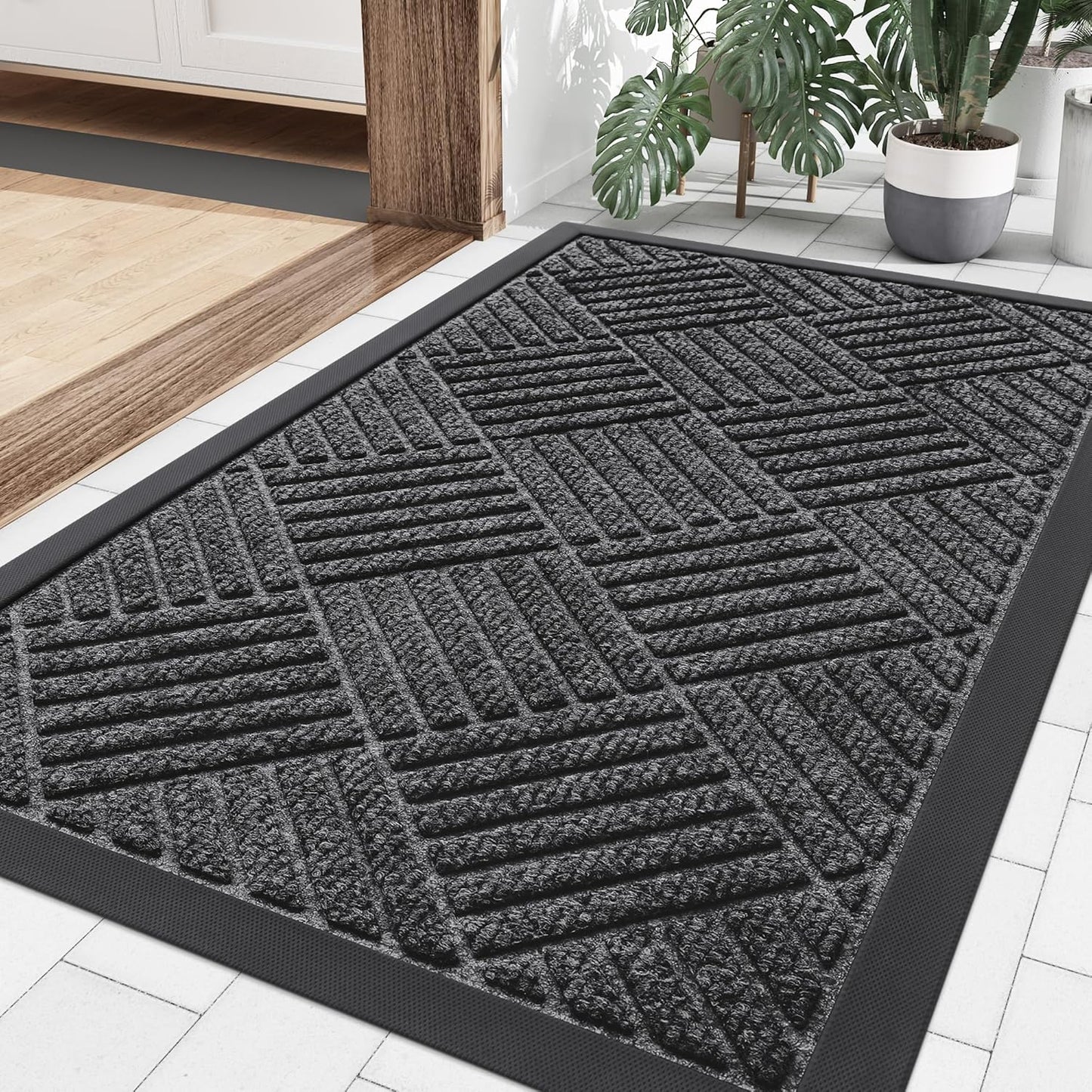 Smiry Front Door Mat Outside Entrance, Heavy Duty Outdoor Indoor Natural Rubber Doormat, Non Slip, Trap Dirt and Moisture, Easy Clean, Low Profile Patio Porch Entryway Mat, 29.5x17, Light Grey