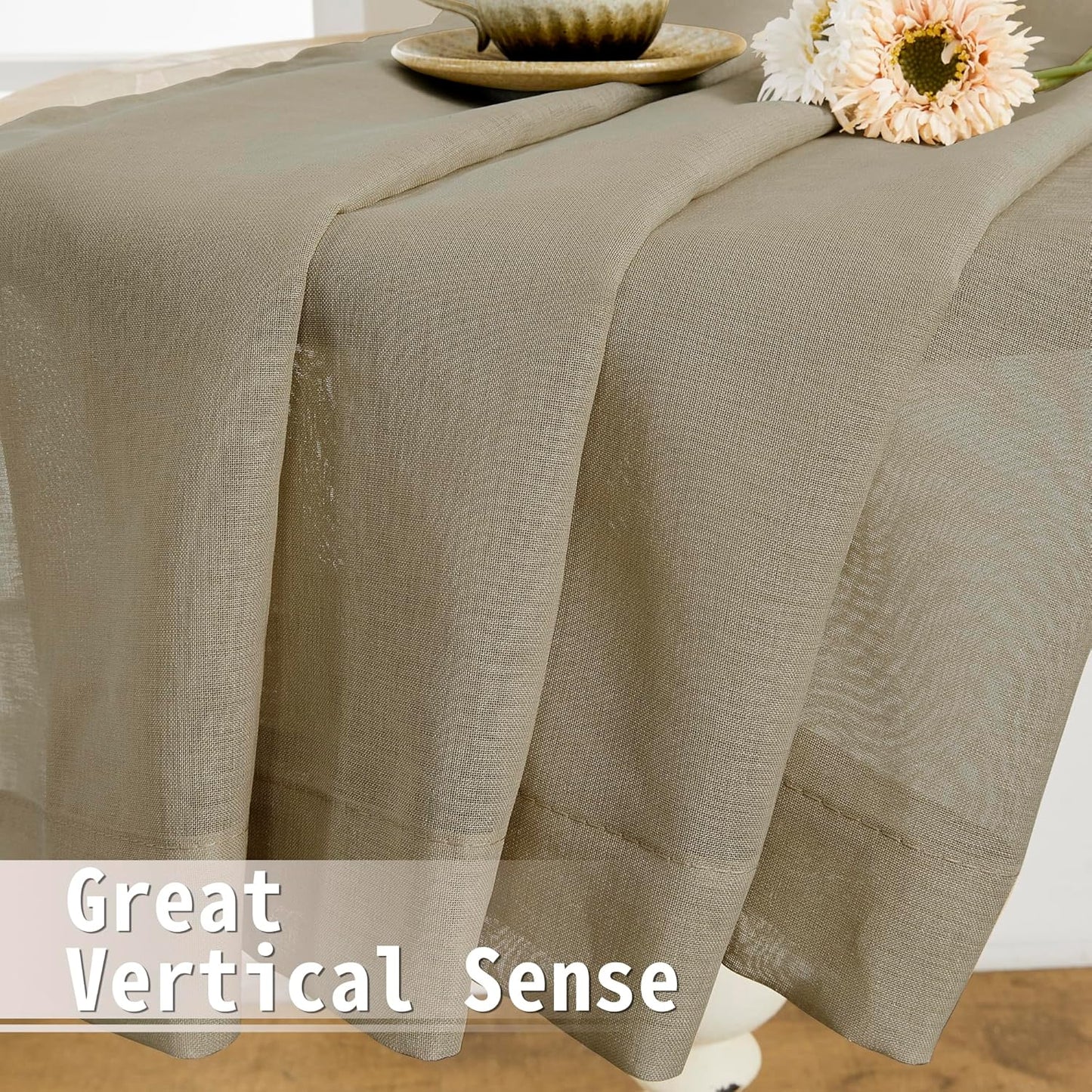 Tollpiz Sheer Linen Textured Curtain Sheers Doorway Light Filtering Voile French Door Rod Pocket Curtains Patio Glass Door, 25 x 80 inches Long, Taos Taupe, Set of 1 Panel