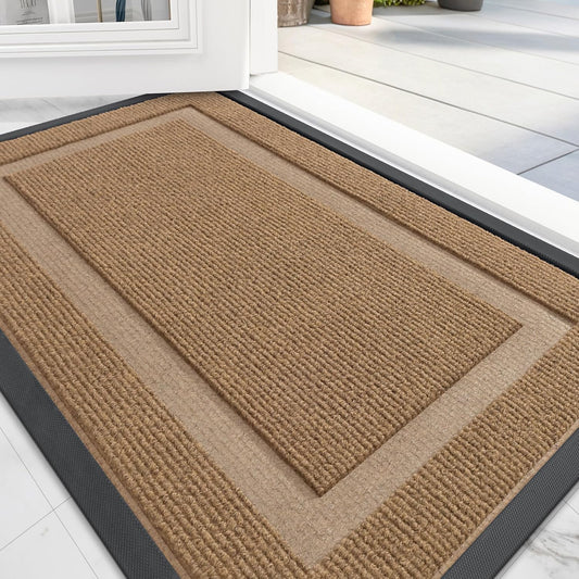 OLANLY Front Door Mat Indoor Outdoor Entrance, Waterproof All-Season, All-Weather Doormat, Sturdy Natural Rubber, Fade Resistant, Low Profile, Easy Clean Patio Porch Entryway Mat, 47x17, Light Brown