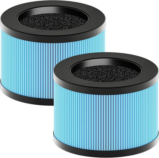 MK01 & MK06 True HEPA Filter Replacement Compatible with Aroeve MK01, MK06, ToLife TZ-K1 and Kloudi DH-JH01 Air Purifier, Standard Version, Blue, 2 Pack