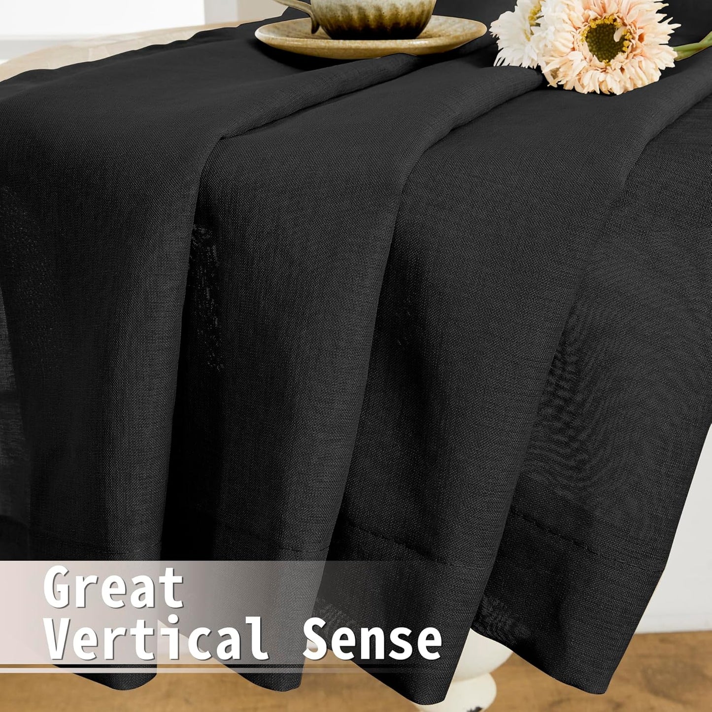 Tollpiz Short Sheer Door Curtain Closet Linen Textured Curtain Sheers Doorway Light Filtering Voile Patio Glass Door Rod Pocket Curtains French Door, 54 x 54 inches Long, Black, Set of 1 Panel