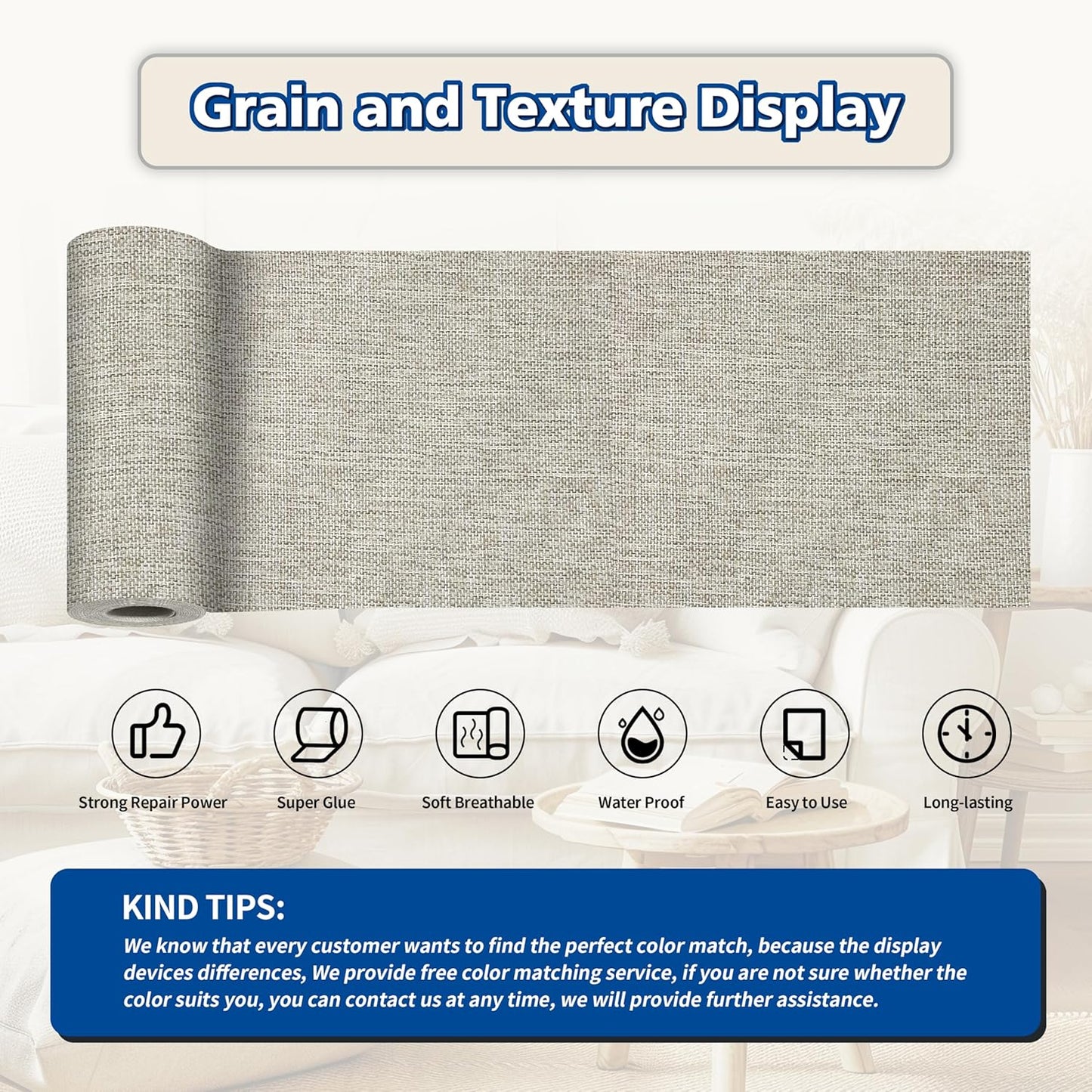 KING MOUNTAIN Linen Repair Patches, Self-Adhesive Fabric Patches, 4 X 63 inch Extra Size, Multi Color, Can be Used for Sofa Repair and Linen Clothes Repair (Cream-Gray 1.0)