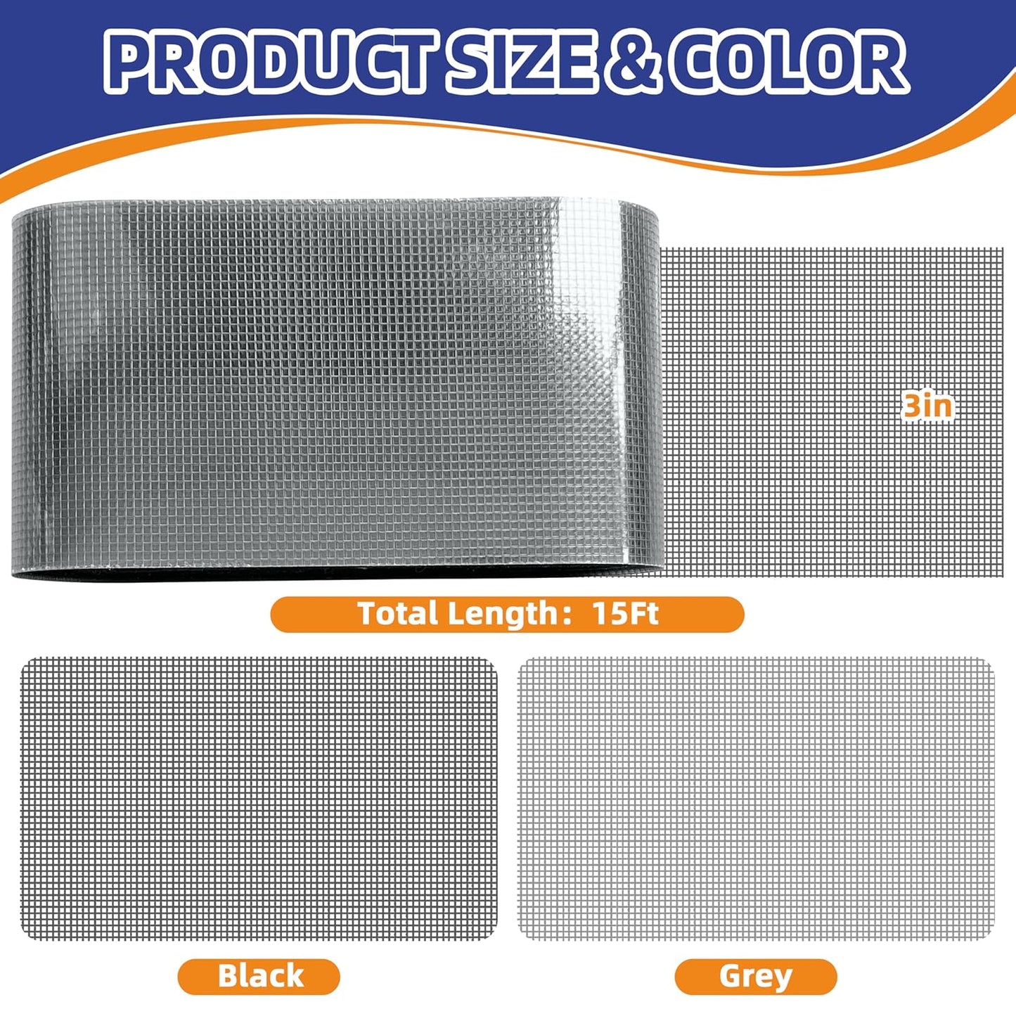 KING MOUNTAIN Black Window Screen Repair Tape,3inX15FT Heavy Duty Screen Repair Kit for Window Screen and Screen Door Tears Holes,Strong Adhesive & Waterproof Window Screen Patch, Weather Resistant