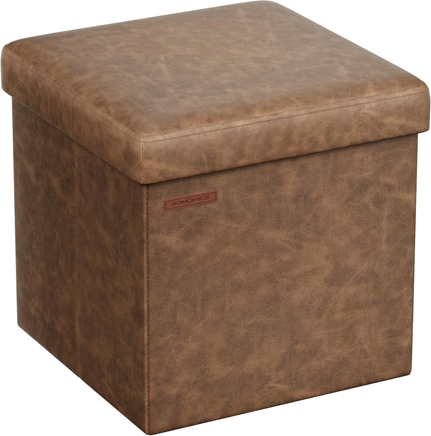 SONGMICS Mazie Collection - 15 Inches Ottoman with Storage, Footstool, Storage Ottoman, Load 660 lb, for Dorm, Living Room, Bedroom, Synthetic Leather, Coffee Brown ULSF010K01