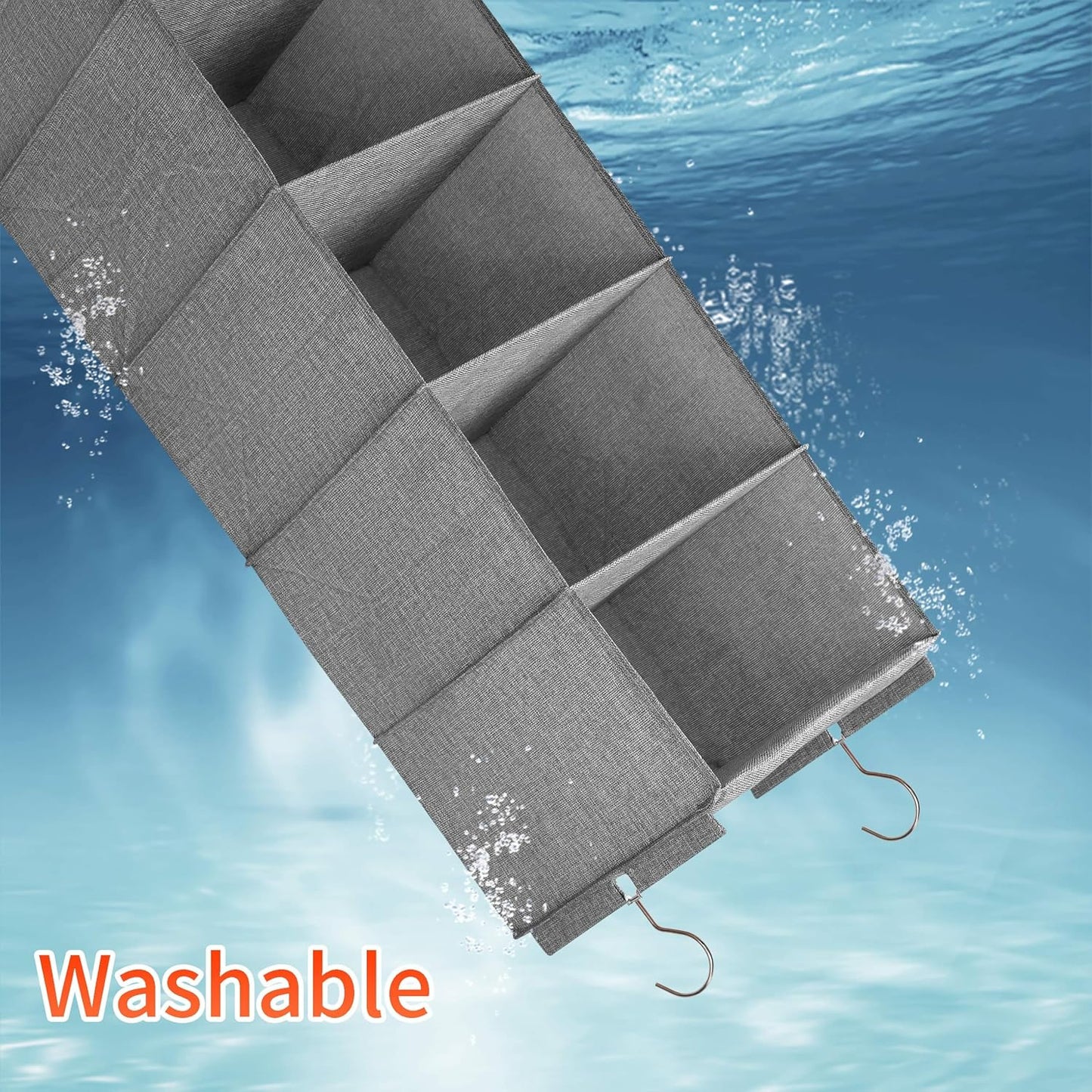 Large Hanging Sweater Organizer for Closet,Collapsible 6-Shelf Hanging Closet Shelves with Drawers, Washable (Grey-5 Shelf-1 d)