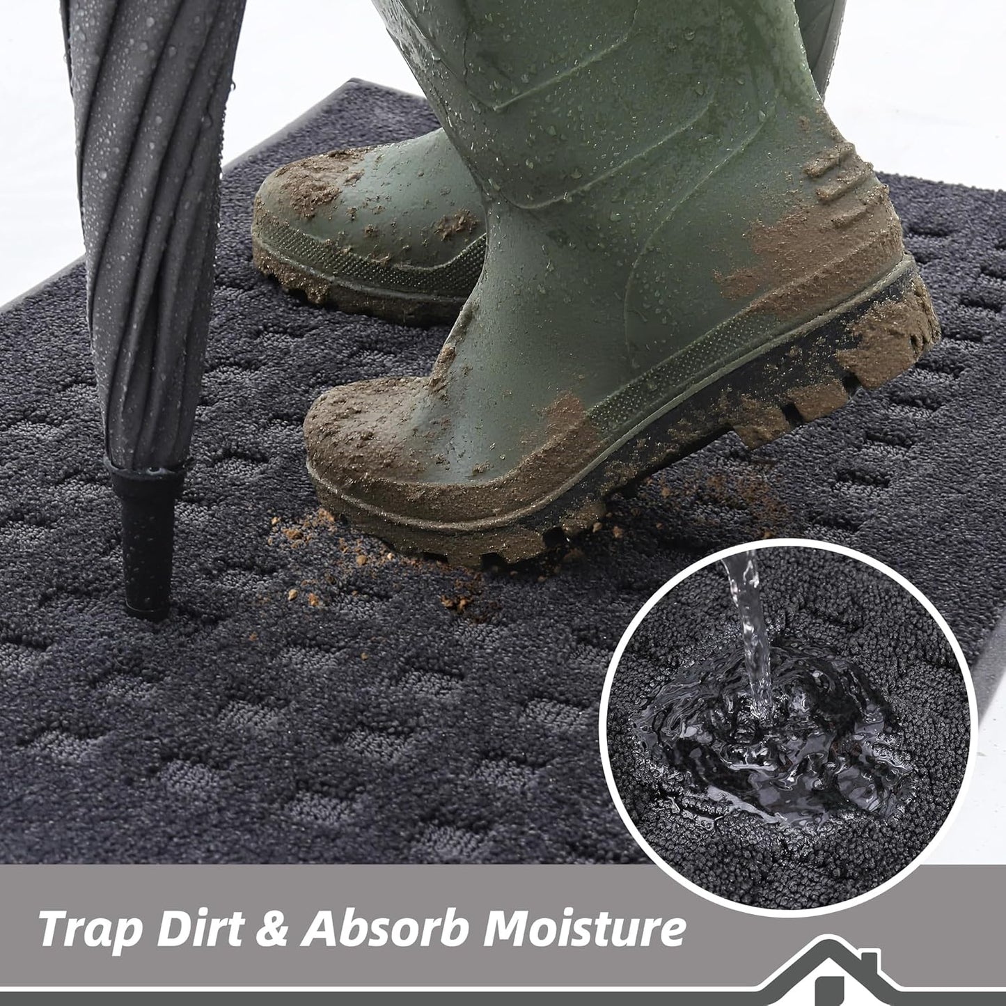 BEQHAUSE Waffle Door Mats Indoor 36"x60", Dog Mat for Muddy Paws Absorbent and Dirt Resist Floor Mats Non-Slip Washable Rugs for Entryway, Welcome Mat for Front Back Door, Muddy Wet Shoes, Dark Grey