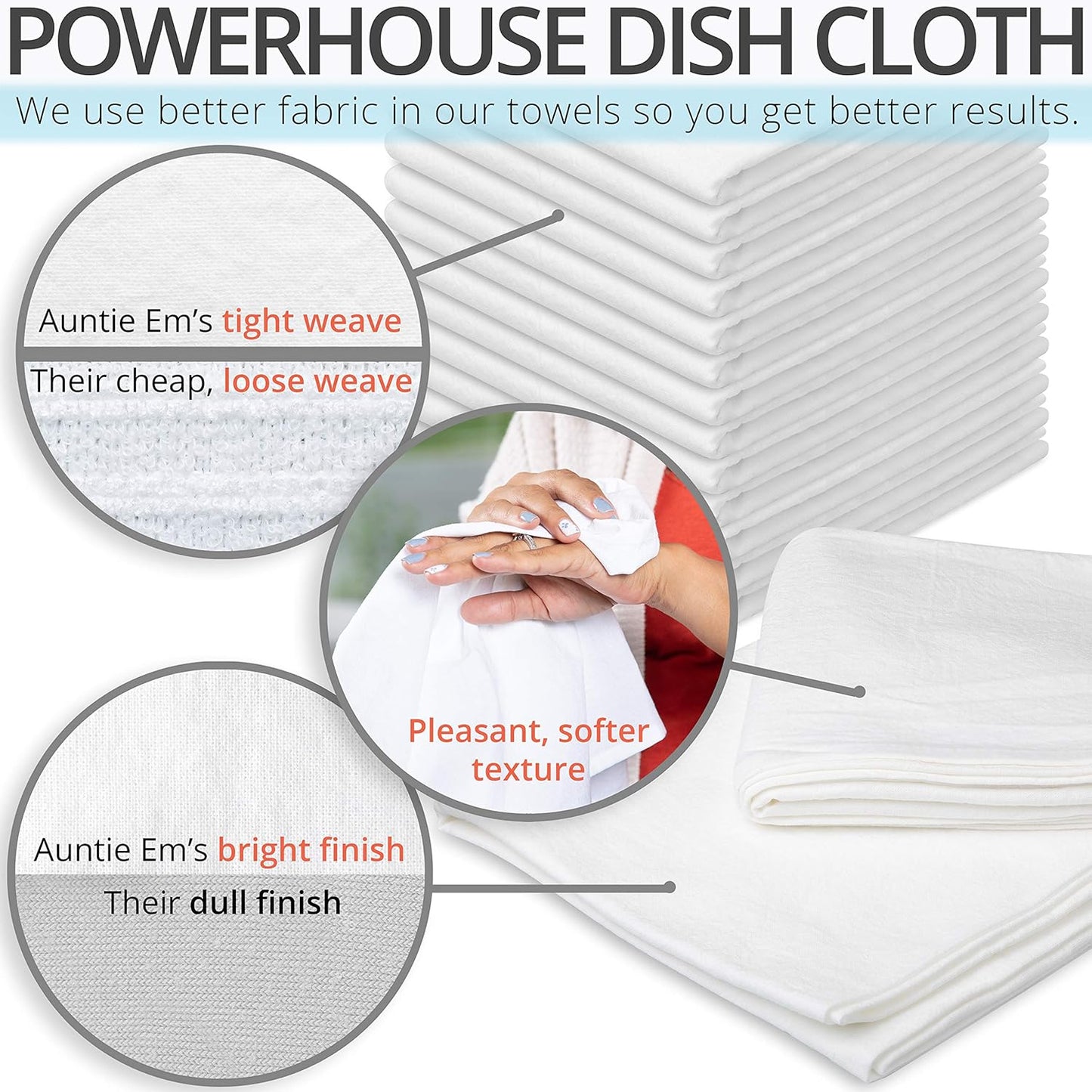 Aunti Em's Kitchen Flour Sack Dish Towels - Natural Cotton for Embroidery and Drying Glass, Hand, Dinnerware - Plain, Thick, Zero-Lint, Highly Absorbent - Set of 12, 27 x 27 Inch, Red
