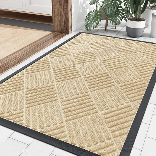 Smiry Front Door Mat Outside Entrance, Heavy Duty Outdoor Indoor Natural Rubber Doormat, Non Slip, Trap Dirt and Moisture, Easy Clean, Low Profile Patio Porch Entryway Mat, 35x23, Beige