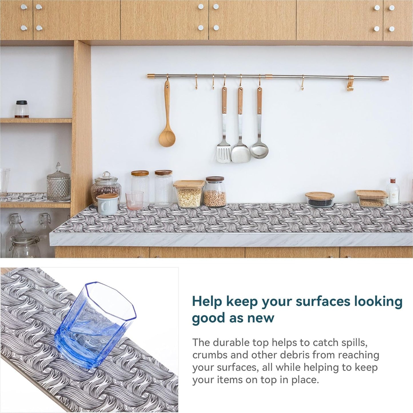 Cabinet Liners 5Rolls 18 x 96 Inch Wide Non Adhesive Kitchen Drawer Liner, Waterproof Shelf Liner Durable Anti-Slip for Kitchen Cabinets Shelf Liner Oil-Proof