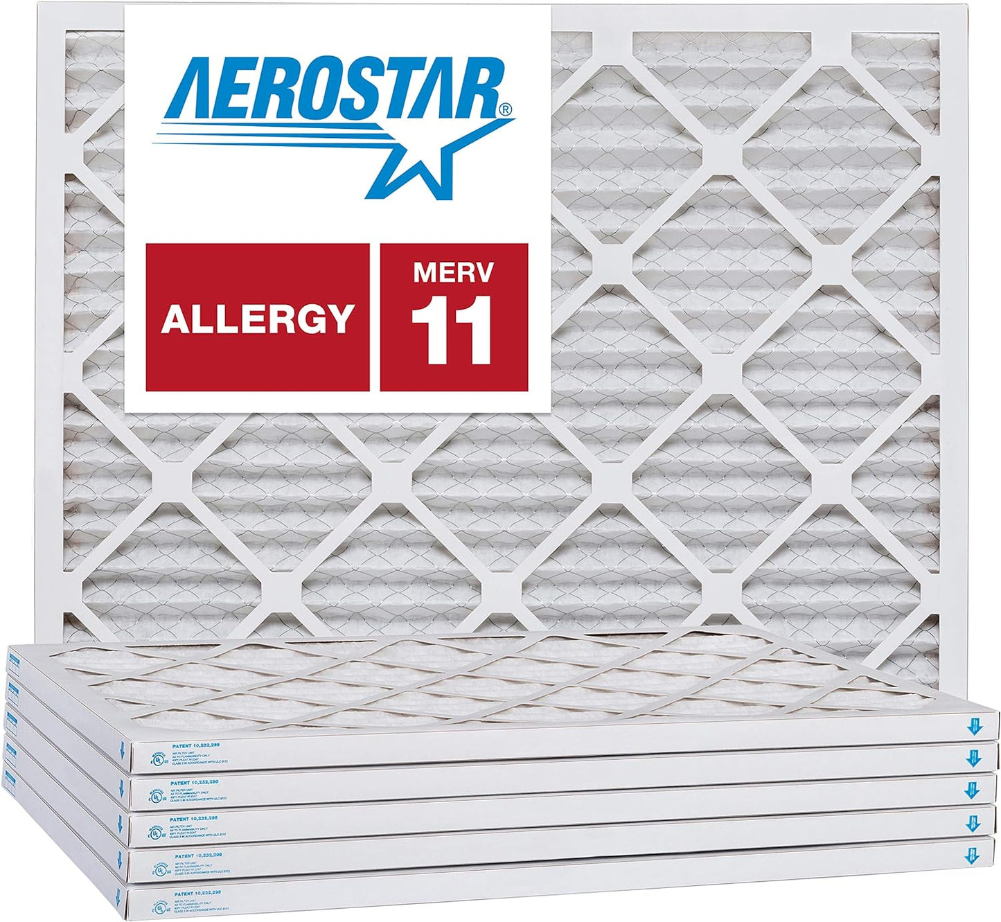 Aerostar 8x16x1 MERV 11-6 Count - Pleated Furnace & Air Conditioner Filters - Removes Dust, Cold & Flu Germs, Lint, Mold, Pet Dander, Allergy-Causing Pollen, Smog & Smoke