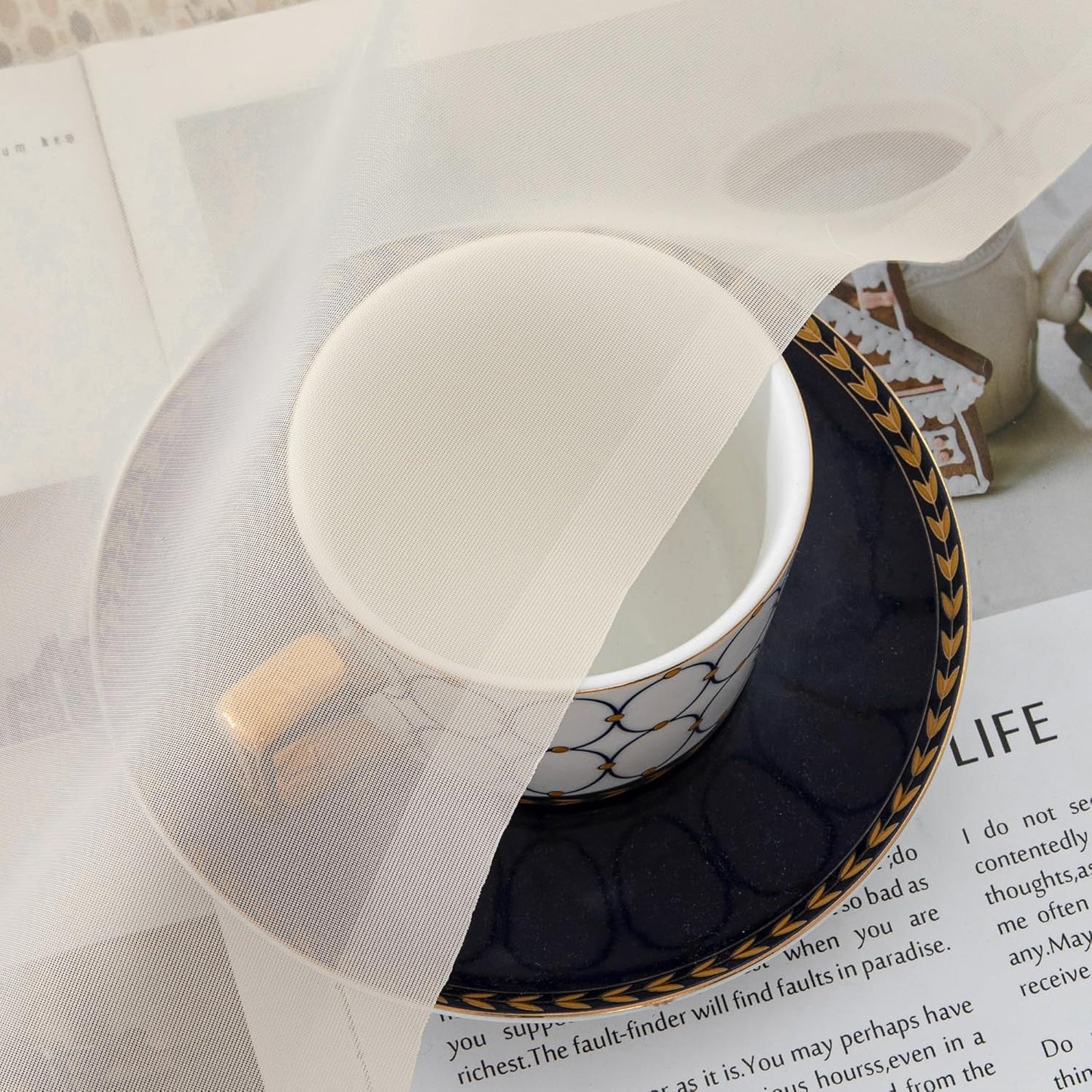 Chyhomenyc Cream Sheer Curtains 36 inch Length 2 Panels Set, Light Filtering Voile Short Window Curtians for Bathroom Living Room Farmhouse Small Windows, Each 42Wx36L in, 2PCS