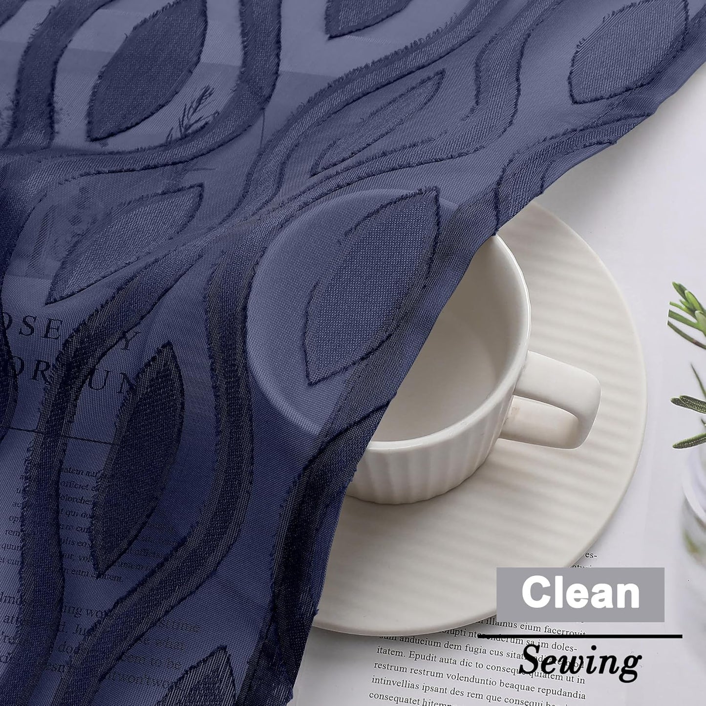 Aiyufeng Navy Blue Sheer Curtains Tiers 36 Inch Length, Light Filtering Soft Airy Wavy Line Jacquard Textured Short Curtain for Bedroom Bathroom Basement, Dual Rod Pocket, 2 Panels, 40" Wx36 L Inch