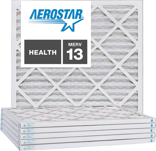 Aerostar 22x22x1 MERV 13, Pleated Air Filter, 22x22x1, Box of 6, Made in the USA