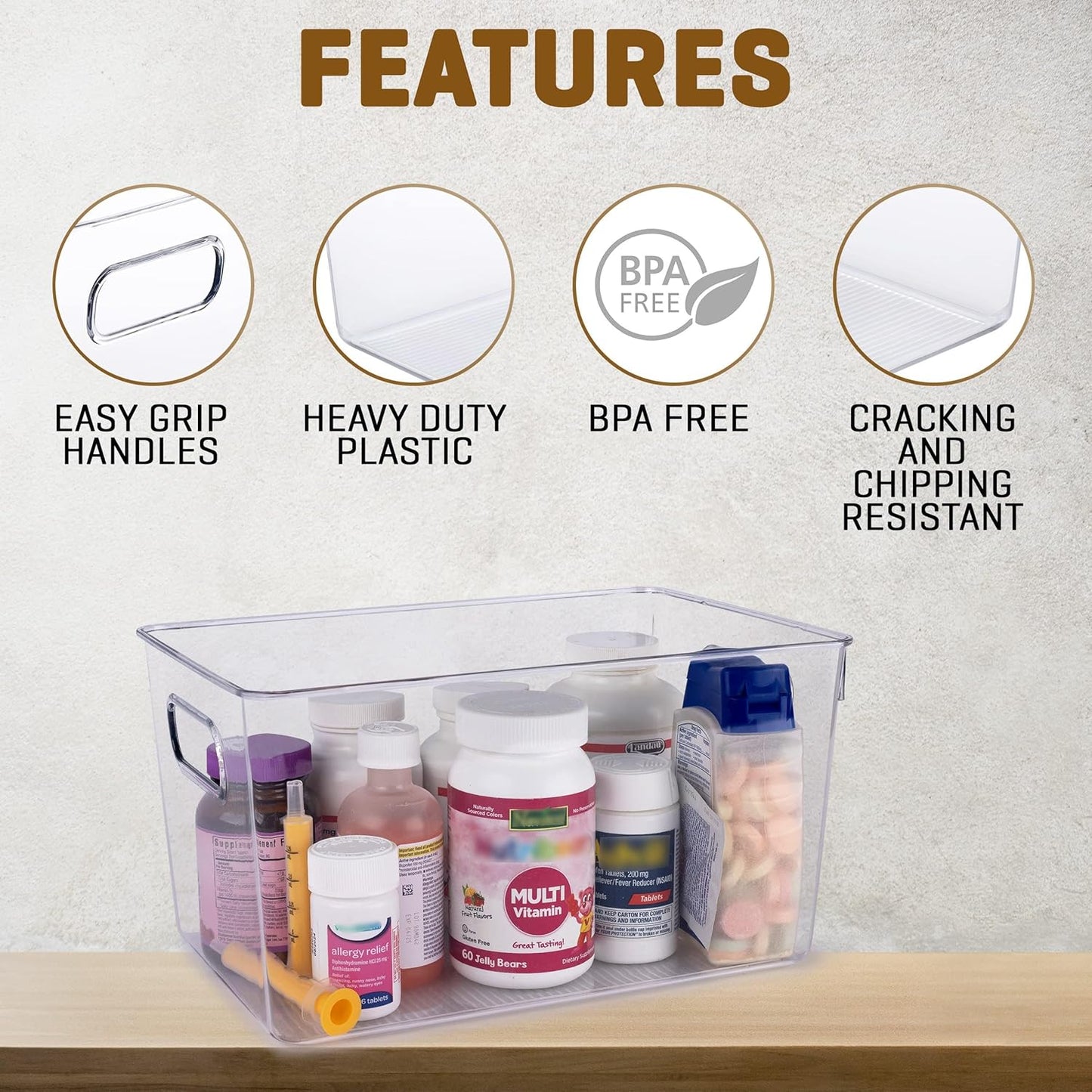 Clear Plastic Storage Bins, Pantry Organizers and Storage or Kitchen Organization and Storage Containers Bins for Organizing, Fridge, Freezer, Bathroom, Pantries, Refrigerator, Cabinet Organizer Bin