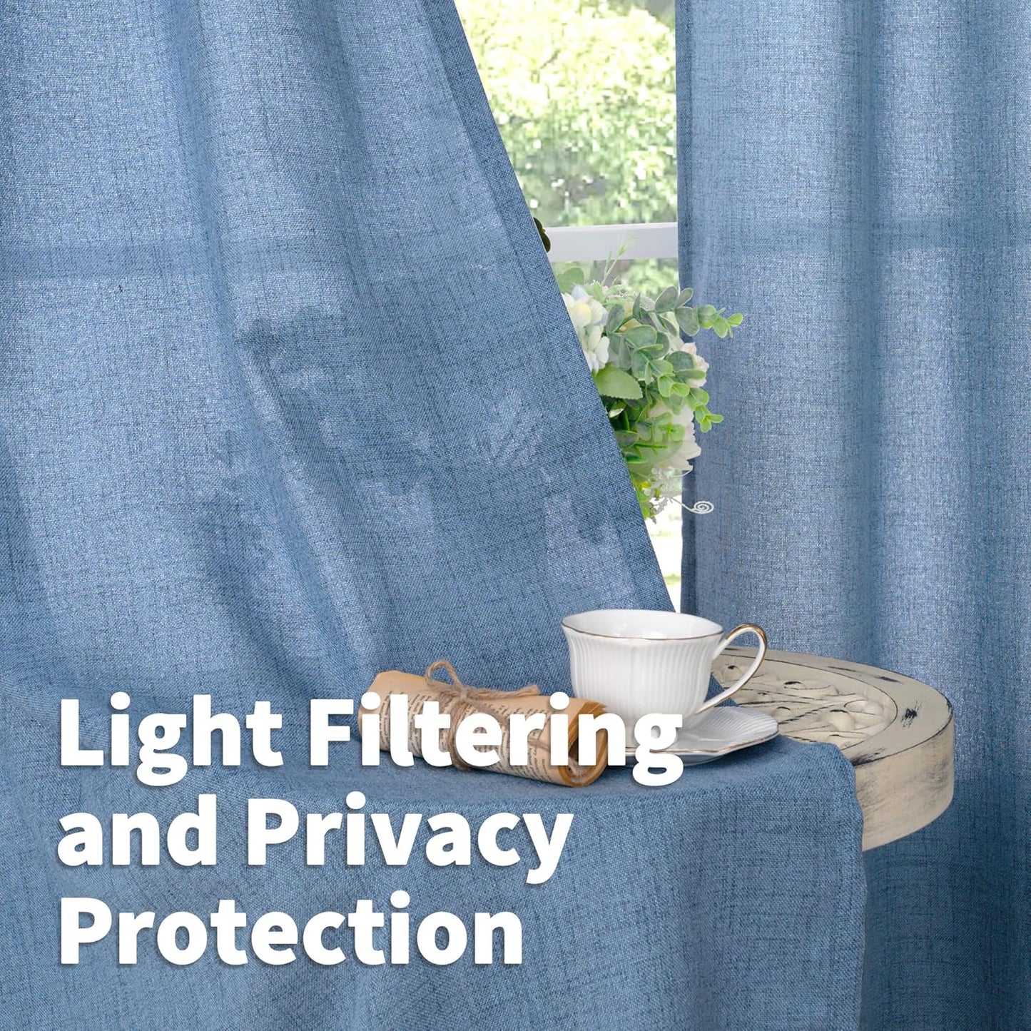 YoungsTex Denim Blue Curtains 72 Inches Long for Living Room Window, Linen Semi Sheer Drapes Light Filtering with Back Tab Rod Pocket Privacy Lightweight for Bedroom Office, 2 Panels, 42 x 72 Inch