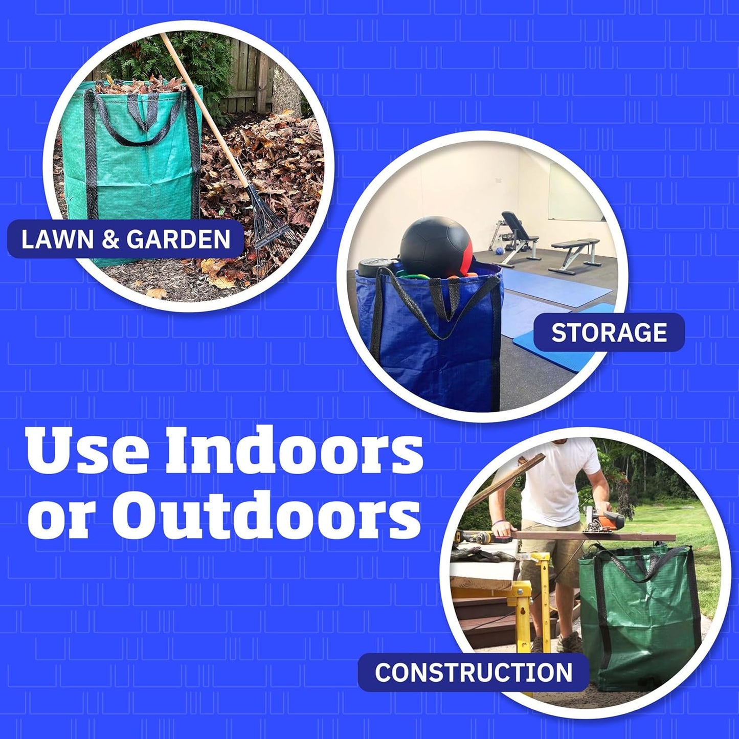 DURASACK Heavy Duty Home and Yard Bags 48-Gallon Reusable Self-Standing Lawn and Leaf Bags Garbage Can with Reinforced Handles, Blue, 3 Pack