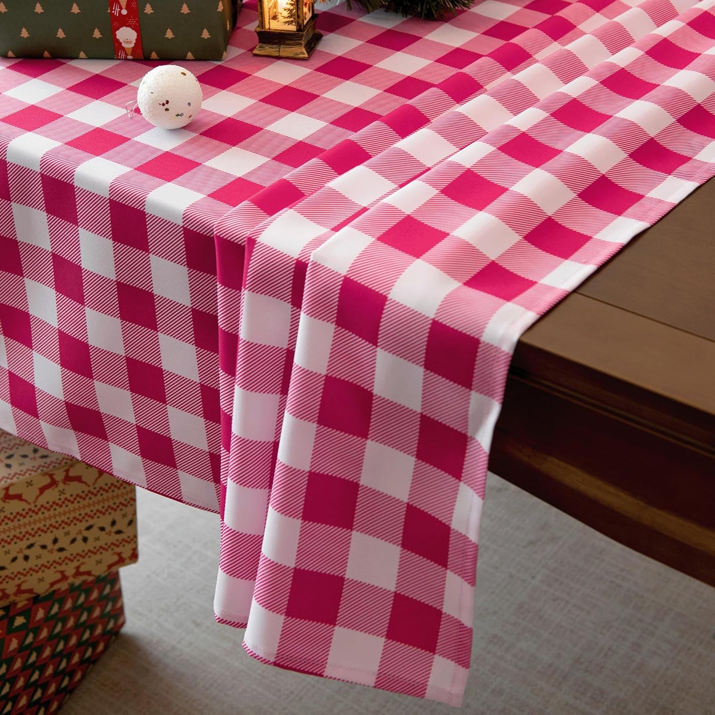 Classic Gingham Buffalo Tablecloth Fabric - Oblong 58x144 Inch Water Proof Checkered Table Cloth for Indoor Outdoor - Table Cover for Valentine's Day, Picnics, BBQs, and Parties