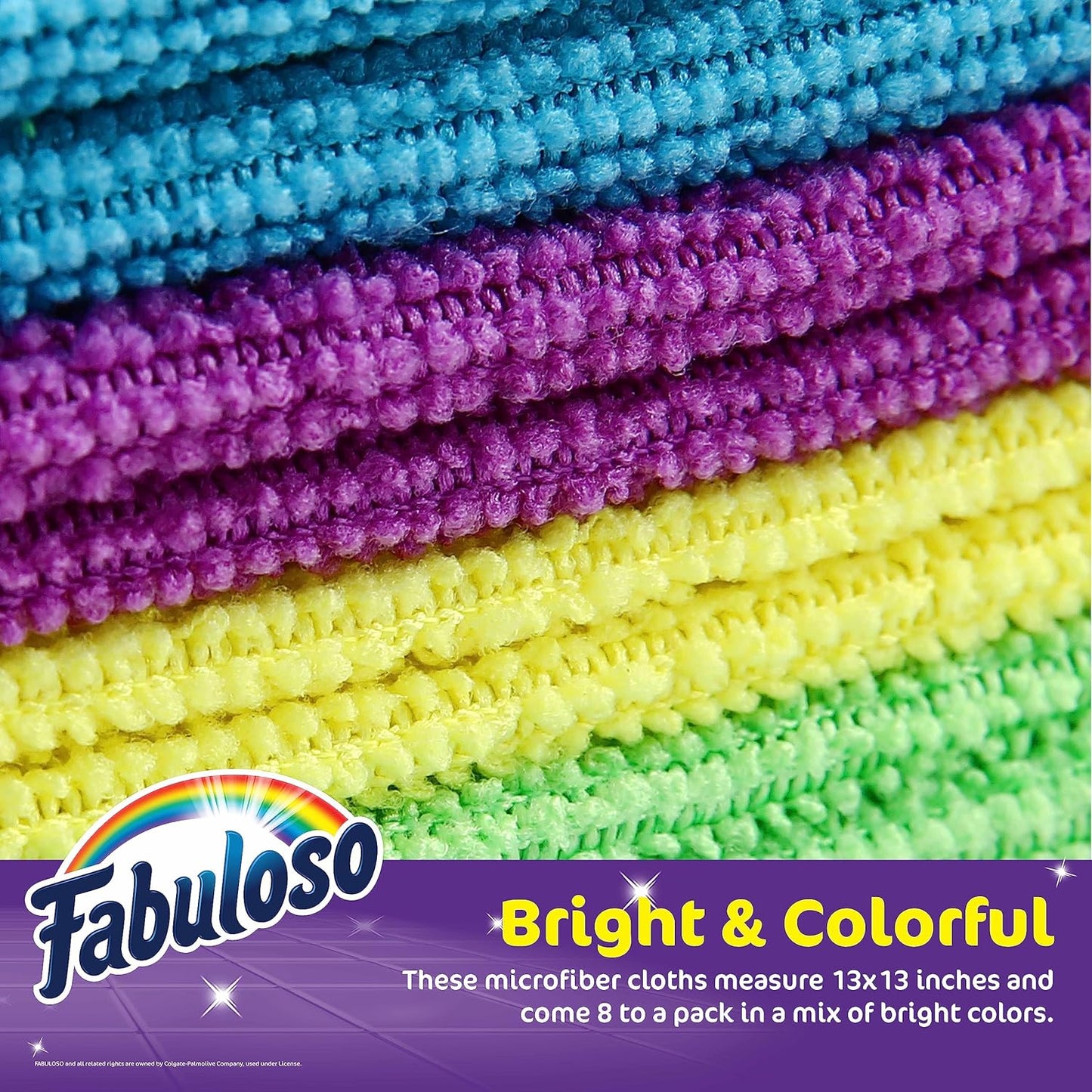 Fabuloso Microfiber Cleaning Cloths, 8 ct, Rainbow Colors | Lint-Free, Scratch-Free Cleaning Cloths for Surfaces and Wood Furniture | Microfiber Dustless Cloth for Bold and Bright Cleaning Experience