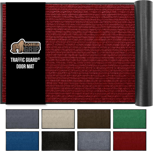 GORILLA GRIP Traffic Guard Door Mat, 72x48, Heavy Duty Welcome Mats, Commercial Office Space Doormat, Waterproof, Fade Resistant, Strong Rubber Backing, Low Profile, Shoe and Boot Scraper, Red