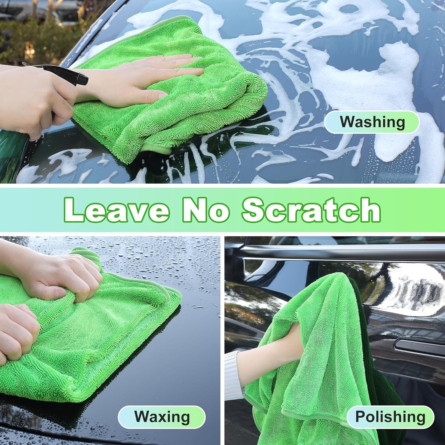 JOYMOOP Microfiber Towels for Cars, 63" x 29.5" Car Drying Towel, Green Reusable Car Towel, Quick Drying Car Microfiber Cleaning Cloth for RVs, SUVs, Trucks