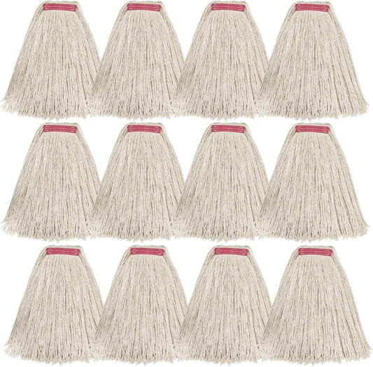 Matthew Cleaning 24oz 12Pack Cotton Mop Head Replacement,Looped-Open String Heavy Duty String Mop Refills,Universal Headband Blend,Floor Cleaning for Home, Industrial and Commercial Use(White)