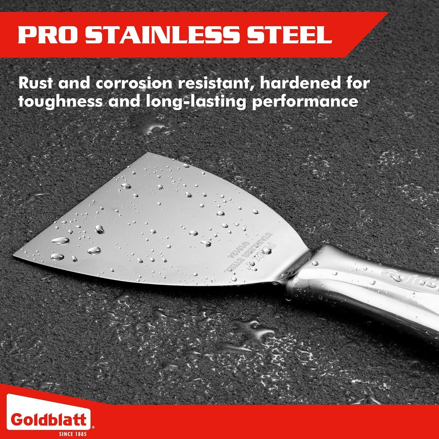 Goldblatt 4" Putty Knife, One-Piece Paint Scraper Tool, All Stainless Steel Joint Knife with Flexible Blade, Seamless Design, Metal Ergonomic Handle - for Drywall Repairing, Finishing and Scraping