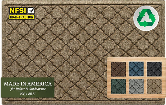WaterHog Heavy Duty Doorway Mat, 2' x 3', Made in USA, Durable & Skid-Resistant Entryway Mat, Water-Trapping, Indoor/Outdoor Decorative Floor Covering, Cordova Collection, Khaki/Camel