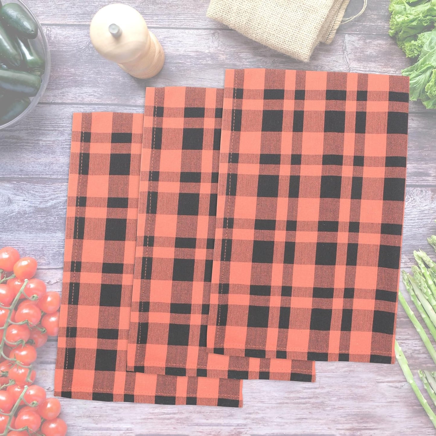 Kitchen Towels Set of 6 Halloween dish towels for kitchen 100% Cotton Orange Black Color Dish Cloths 20"x28" Multi-Purpose Kitchen Hand Towels Highly Absorbent Kitchen Towels with hanging Loop