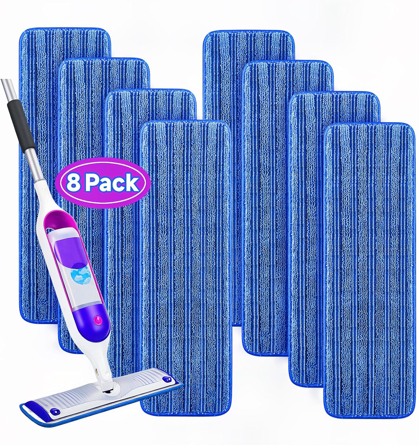 8 Pack Reusable Mop Pads Compatible for Swiffer PowerMop,Microfiber Mop Replacements Pads for 13''-15'' Spray Mop, Machine Washable Power Mop Pads for Swiffer,Dry Wet Spray Floor Pads, Blue