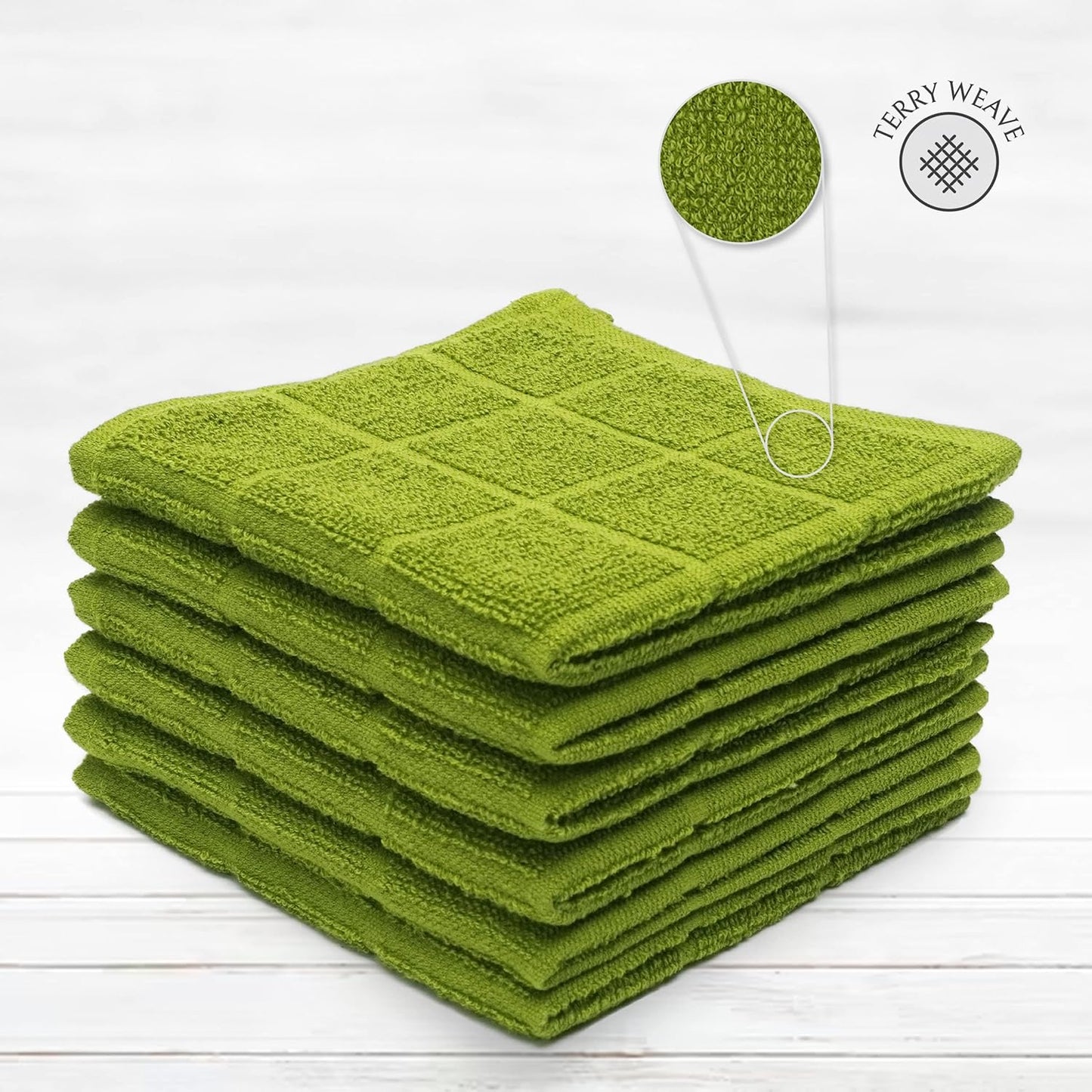 100% Cotton Terry Dish Cloth & Dish Towel, 6 Pack, Super Soft and Absorbent Kitchen Towels, Perfect for Kitchen Cleaning and Dish Washing (Green 6 Pack)