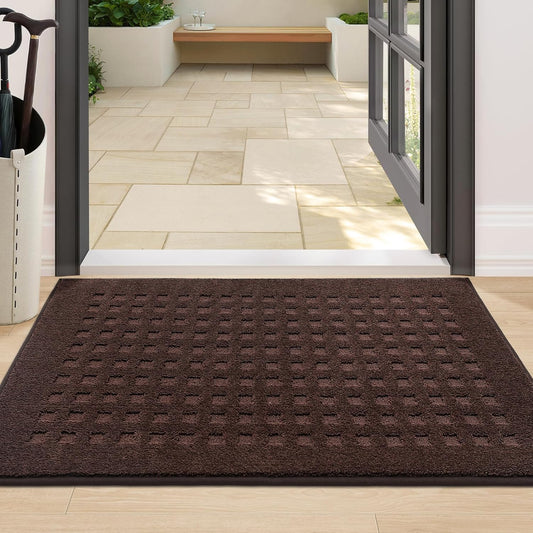 BEQHAUSE Waffle Door Mats Indoor 24"x36", Dog Mat for Muddy Paws Absorbent and Dirt Resist Floor Mats Non-Slip Washable Rugs for Entryway, Welcome Mat for Front Back Door, Muddy Wet Shoes, Dark Brown