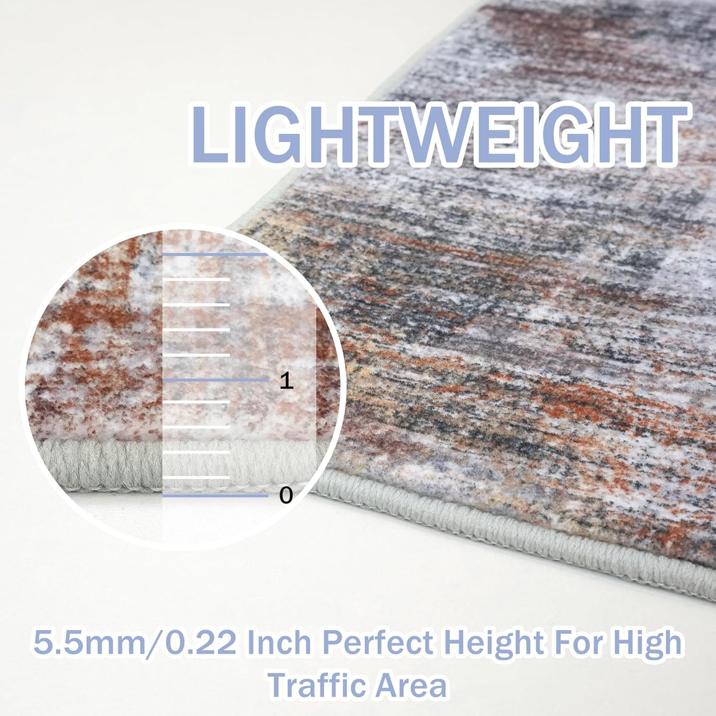 IOHOUZE Abstract Area Rugs 9x12 Ft Washable Large Rugs for Living Room, Non Slip Dining Room Rug, Printed Faux Wool Rugs for Bedroom, Floor Carpet for Office Nursery Playroom, Orange Grey