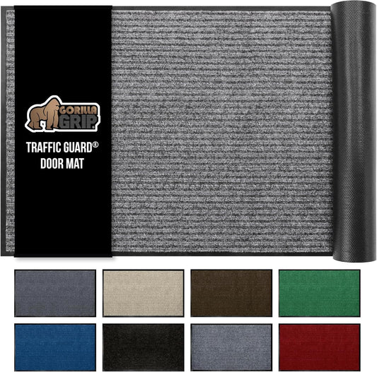 GORILLA GRIP Traffic Guard Door Mat, Heavy Duty Welcome Mats, Commercial Office Space Doormat, Waterproof, Fade Resistant, Strong Rubber Backing, Low Profile, Shoe and Boot Scraper, 35x23, Light Gray
