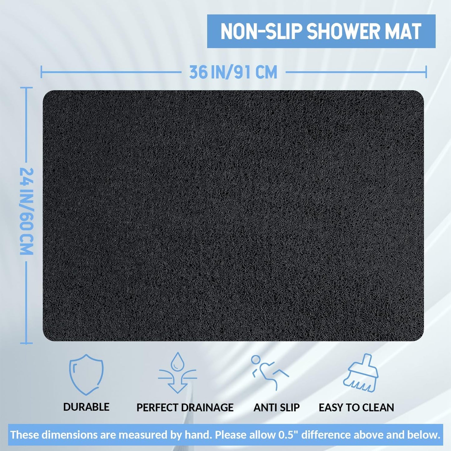 Non-Slip Bathtub Mat, Anti Slip Shower Mat, Fast Drying Bathtub Mats, Foot Scrubber Mat, Anti Slip Mat for Tub, Floor, Bathroom, Kitchen, Home, Hotel (Black 36"×24")