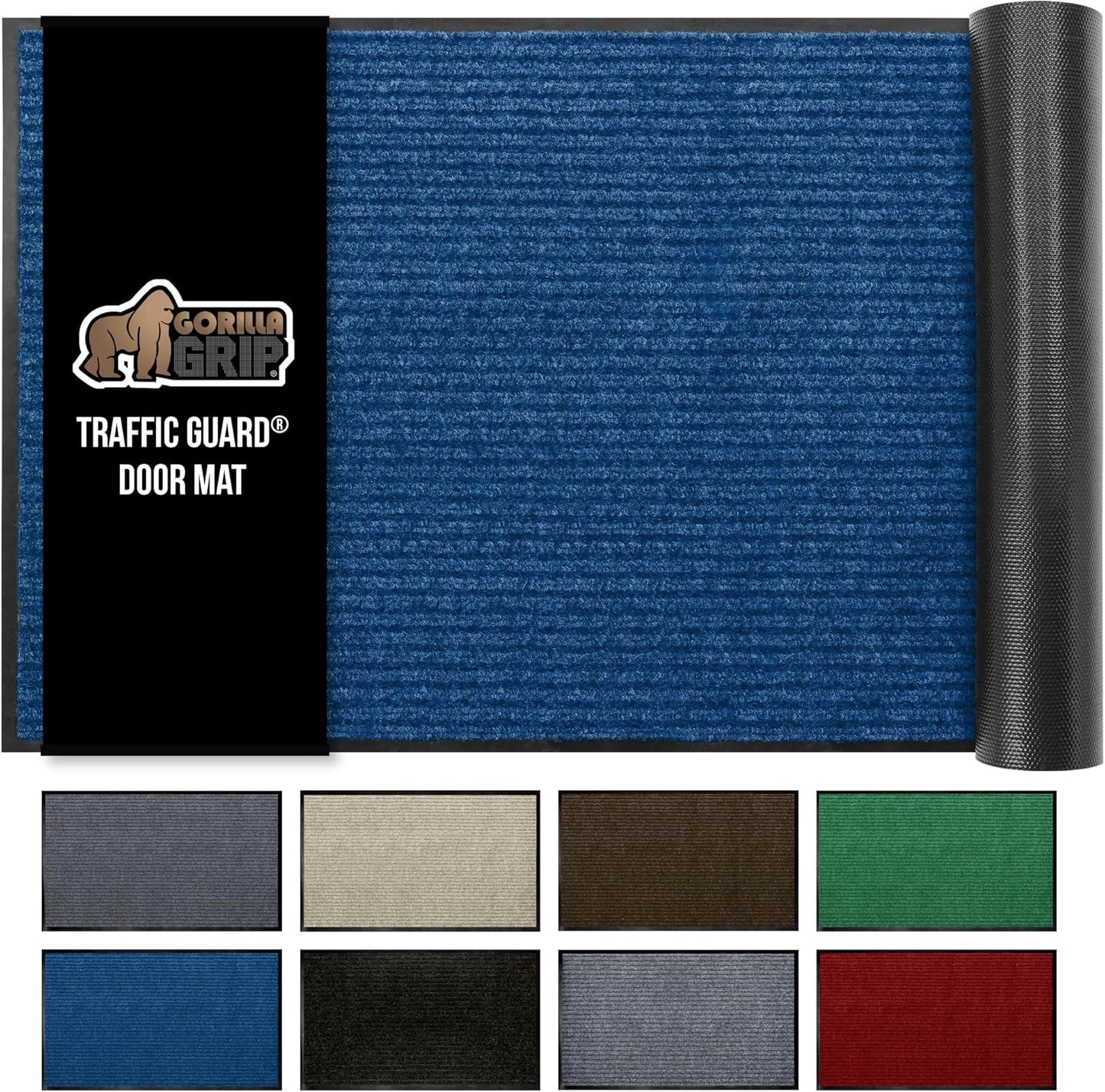 GORILLA GRIP Traffic Guard Door Mat, 60x36, Heavy Duty Welcome Mats, Commercial Office Space Doormat, Waterproof, Fade Resistant, Strong Rubber Backing, Low Profile, Shoe and Boot Scraper, Blue