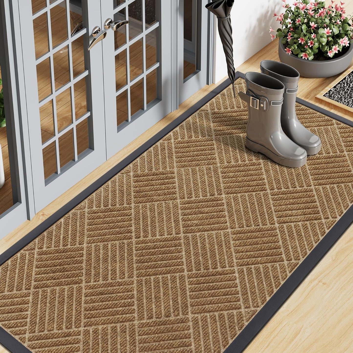 Smiry Front Door Mat Outside Entrance, Heavy Duty Outdoor Indoor Mat, Natural Rubber Doormat, Non Slip, Trap Dirt and Moisture, Easy Clean, Low Profile Patio Porch Entryway Mat, 59x23, Coffee