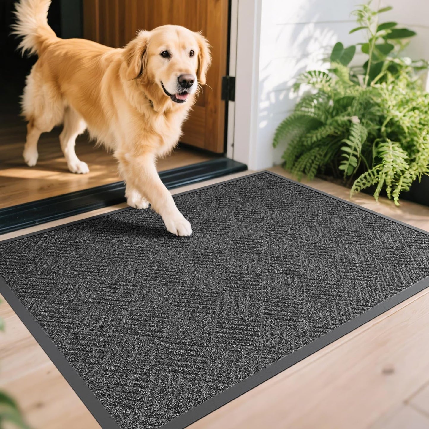 Front Door Mat, 6' x 2' Heavy Duty Indoor Outdoor Doormat, Non-Slip Backing Welcome Mats for Entryway, Low Profile, Commercial Door Mats
