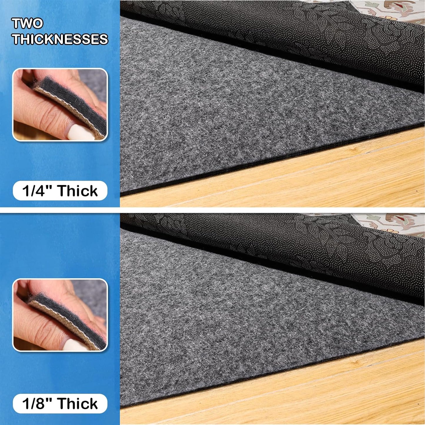 Non-Slip Rug Pads 1/4” Thick, 2x10Ft Waterproof Rugs Non Skid Rug Pad for All Floors and Finishes Durable Hardwood Floor Protective Felt Keeps Rugs in Place, Safe and Secure