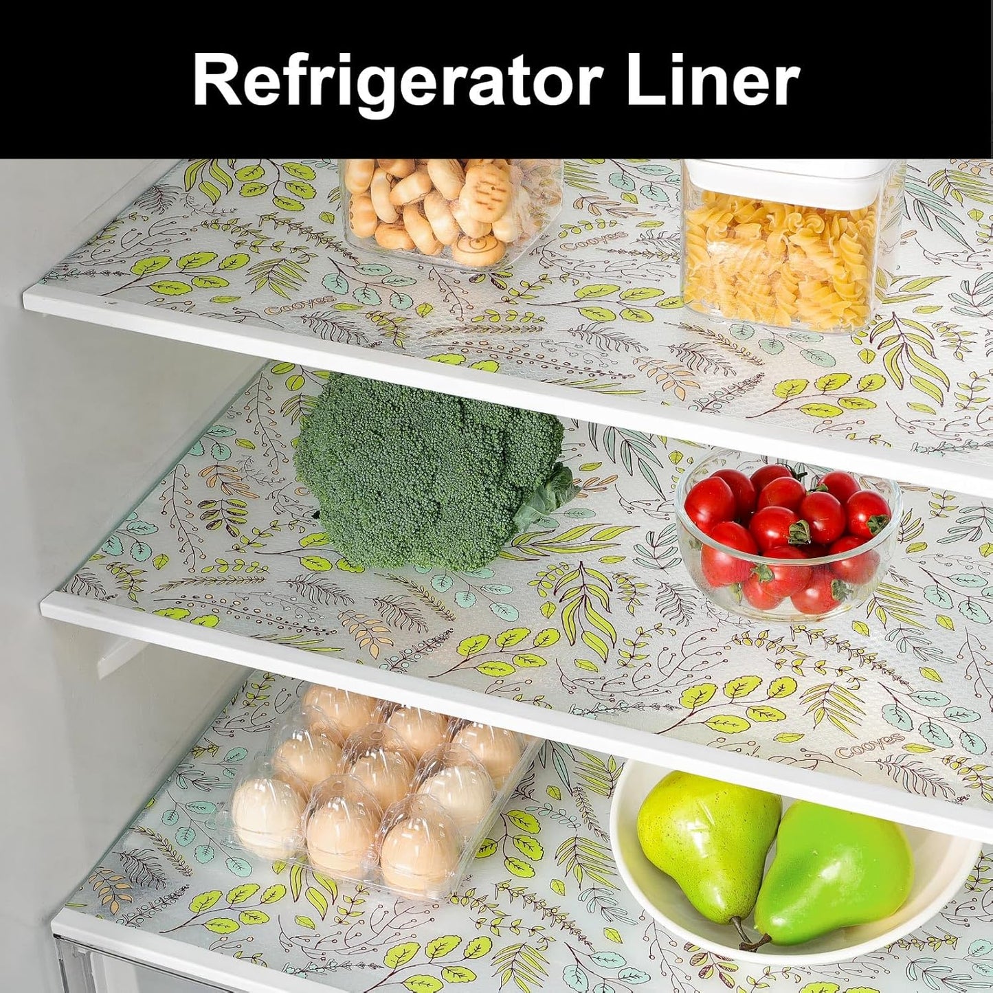 Cooyes Shelf Liners for Kitchen Cabinets, Refrigerator Liners Waterproof & Oil-Proof Kitchen Cupboard Liner Drawer Mats EVA Material Non Adhesive Fridge Liner for Shelves