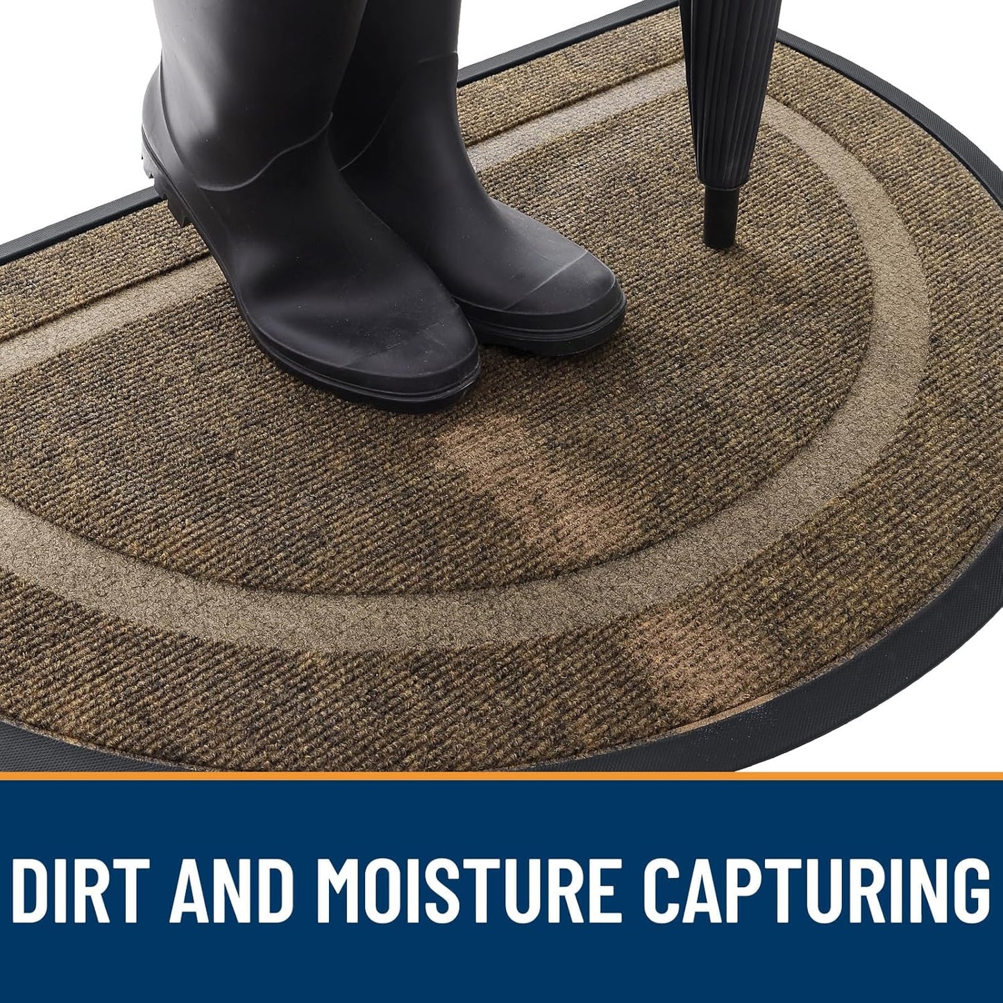 OLANLY Half Circle Door Mat Indoor Outdoor Entrance Welcome, Waterproof All-Season, All-Weather Doormat, Sturdy Natural Rubber, Low Profile, Easy Clean Patio Porch Entryway Mat, 71x47, Brown