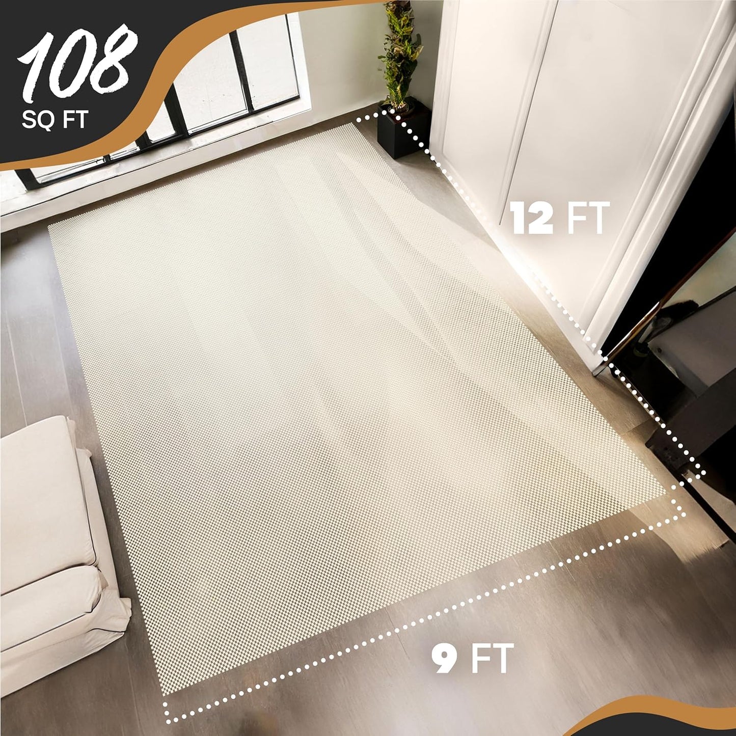 Nevlers 9'x12' White Rug Gripper for Hardwood Floors & Other Surfaces | PVC Carpet Pad | Open Weave Rug Pad Non Slip Design | Customizable Non Slip Rug Pads | Anti Skid Rug Gripper & Carpet Gripper