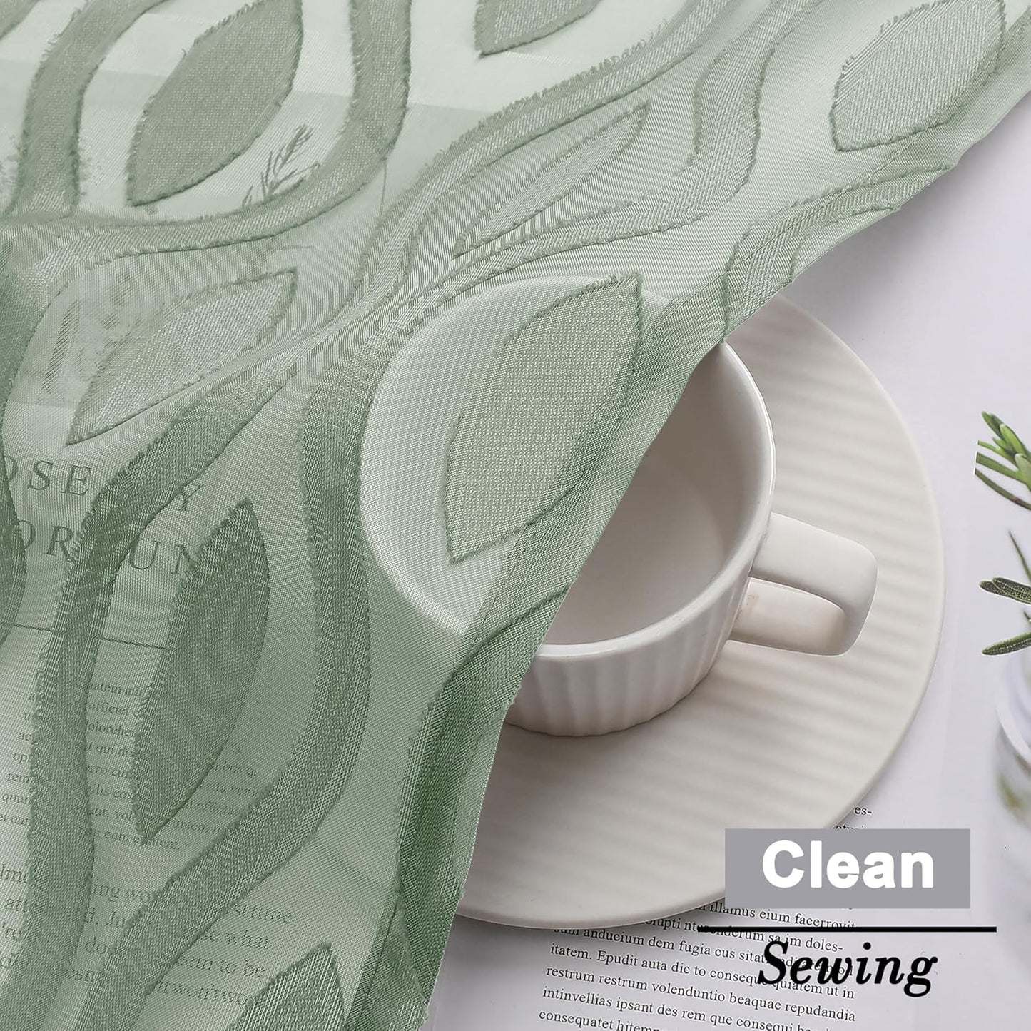 Aiyufeng Sheer Green Curtains 54 Inch Length 2 Panels, Soft Lightweight Clip Jacquard Textured Farmhouse for Bedroom, Modern Wavy Line Voile Sheer for Living Room, 40" Wx54 L Inches