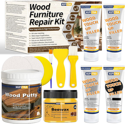 Wood Repair Kit, Wood Furniture Repair Kit, Wood Filler, Wood Putty and Beeswax- Repair Stains, Scratch, Cracks, Hole, Discoloration for Wooden Door, Table, Cabinet, Bed, Floor (Tech Gray Series)
