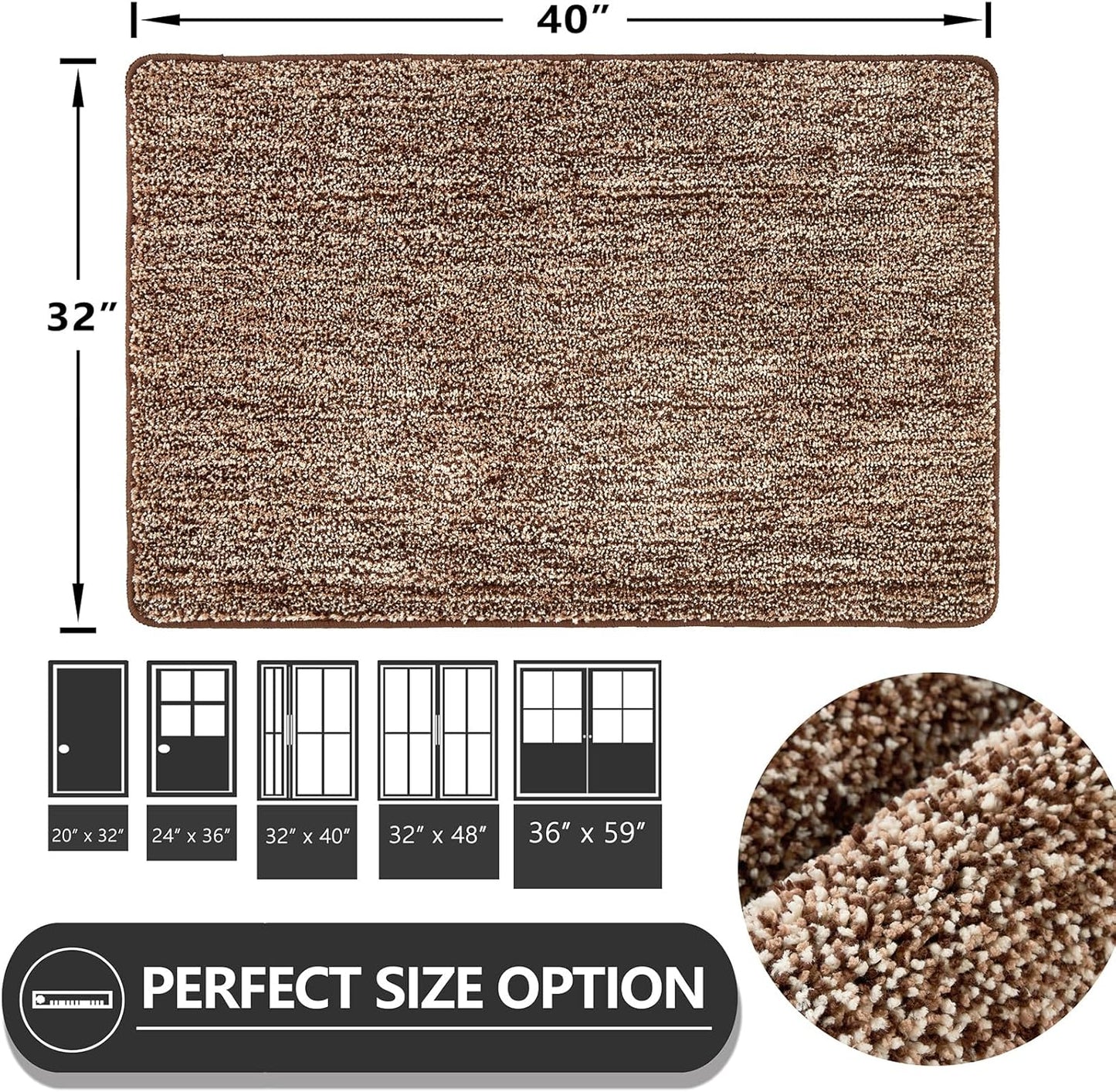 REFETONE Indoor Doormat, Front Door Mat 32"x40" Absorbent Rubber Backing Non Slip Door Mats, Washable Low-Profile Inside Floor Mat Door Rugs for Entryway, Resist Dirt Mud Mat for Dogs, Coffee/Brown