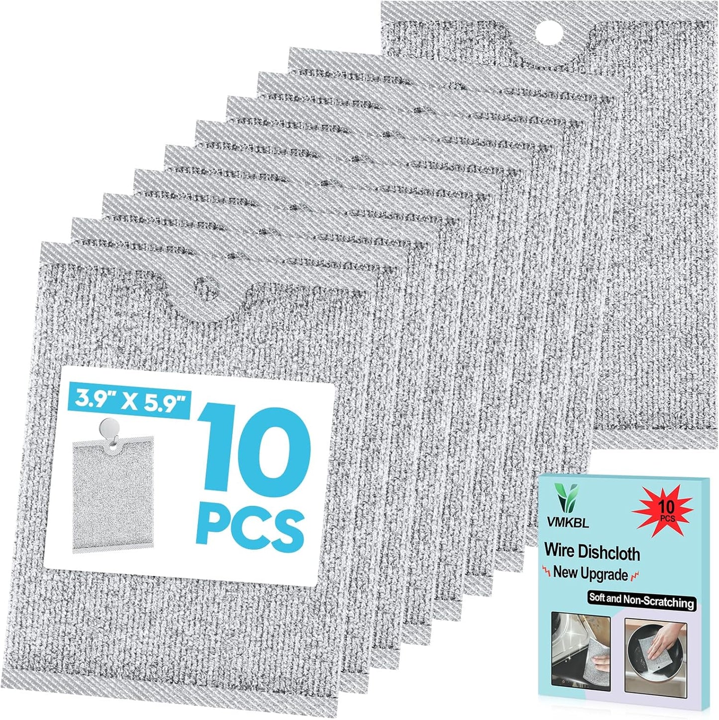 Steel Wool Scrubber, Wire Dishwashing Rags, 10 Pcs Multipurpose Wire Dishcloth, Wet & Dry for Cookware, Sinks, Dishes, Stoves & Fireplaces 5.9“ x 3.9”