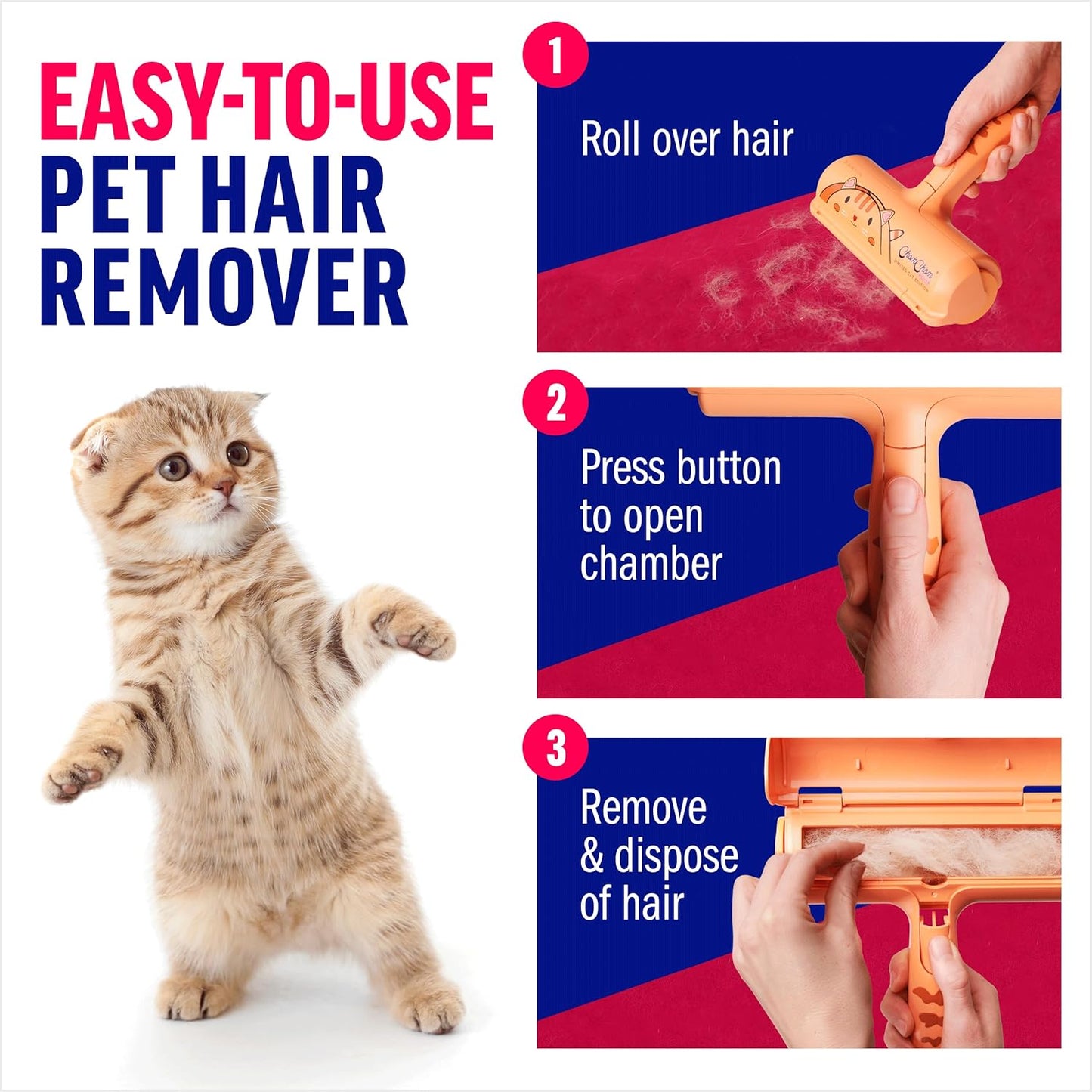 ChomChom Roller Pet Hair Remover - Reusable Cat and Dog Lint Rollers for Furniture, Couch, Car, and Clothes - Limited Cat Edition﻿