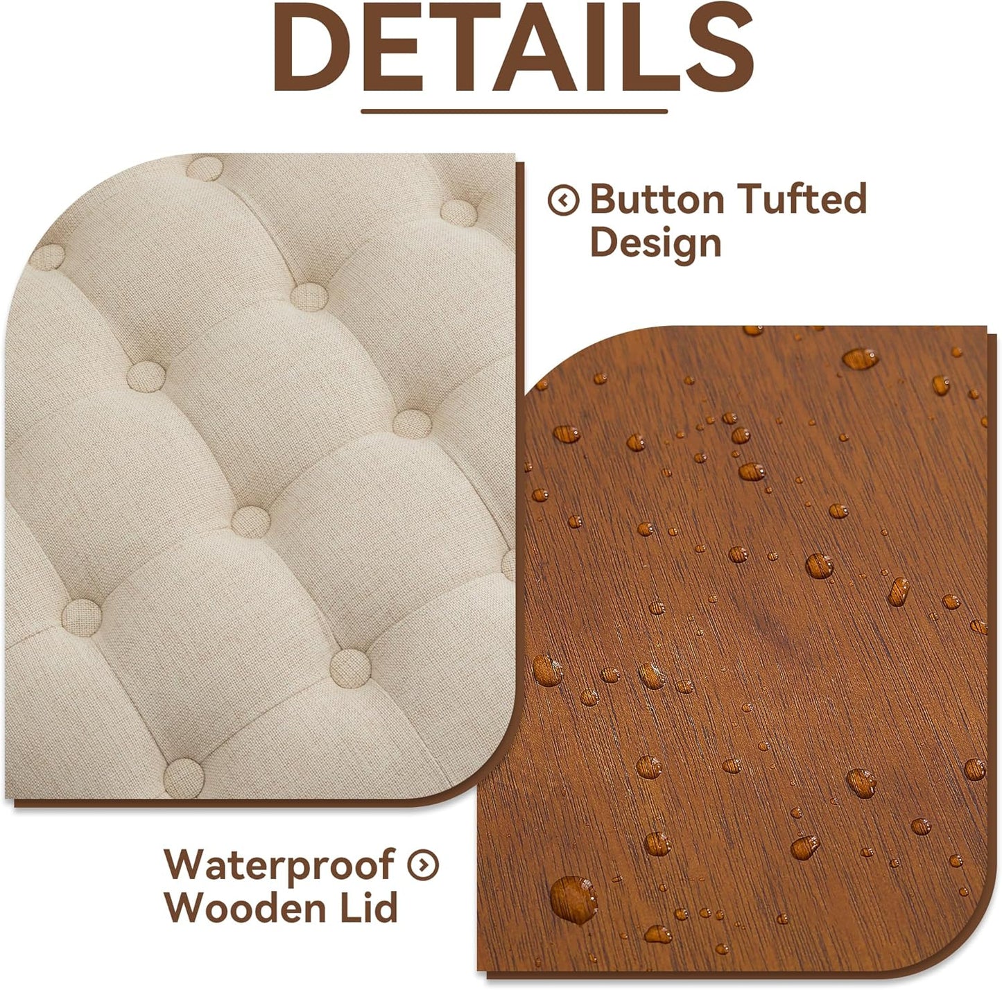 30Inch Round Storage Ottoman with Tray, Modern Tufted Fabric Circle Coffee Table with Storage, Upholstered Ottoman with Removable Top for Living Room, Bedroom, Khaki