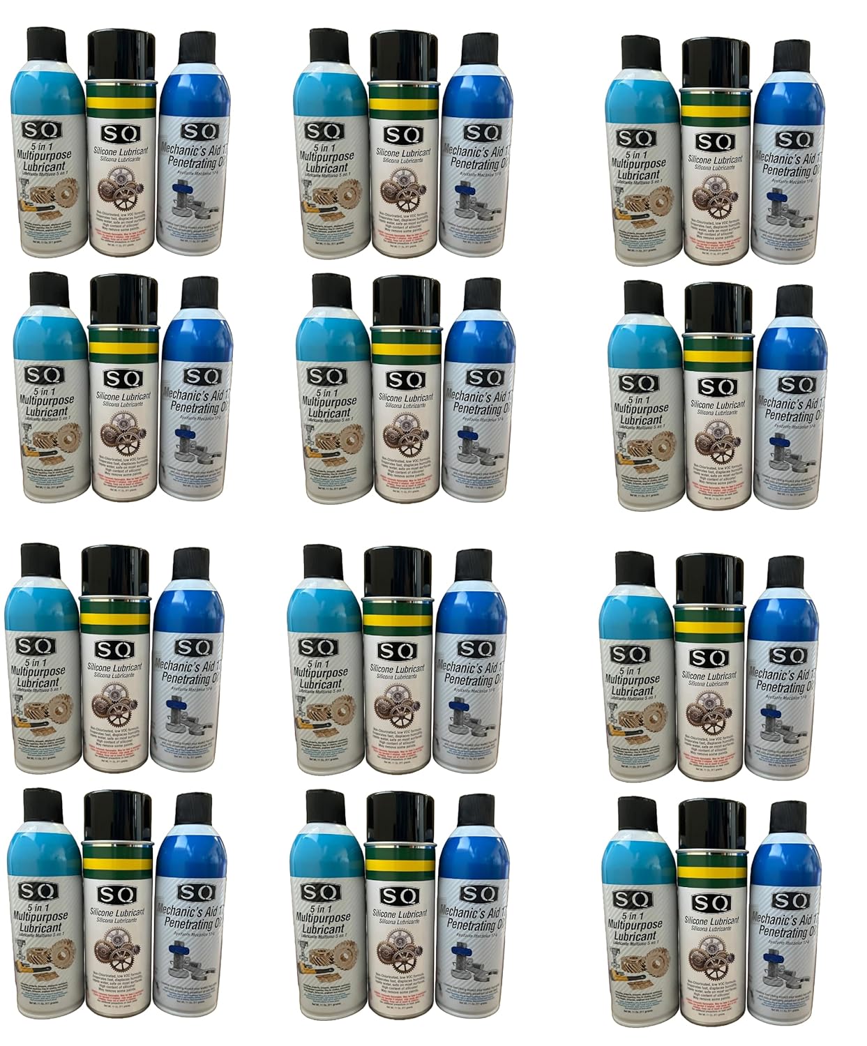 SQ Lubricant Combo, SQ Mechanic's Aid 17-6 Penetrating Catalist, 5 in 1 Multipurpose Lubricant, Silicone Lubricant Heavy Duty (12)