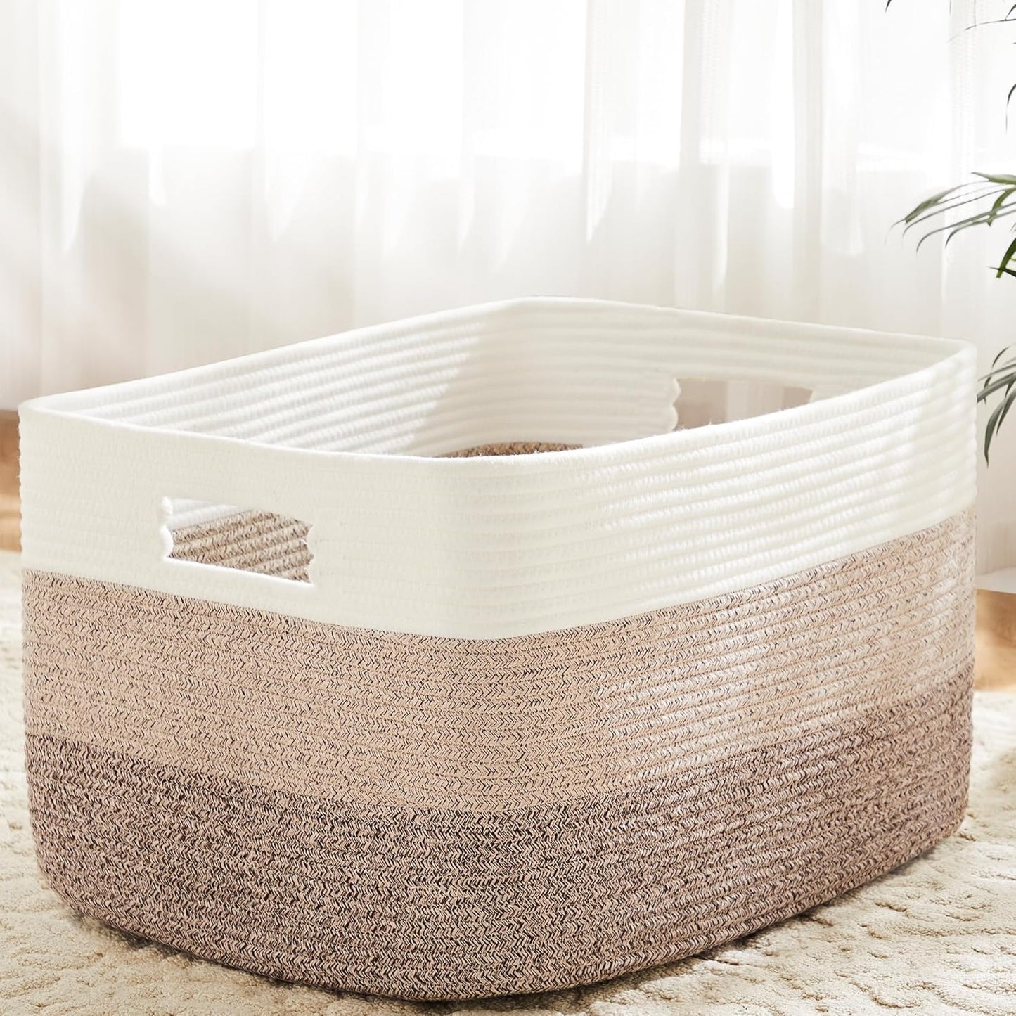 Blanket Basket,Rectangle Woven Baskets for Storage,30L Laundry Basket for Decorative Nursery Blanket,Toys,Dirty Clothes and Magazine in Shelves,Baby Room,and Living Room